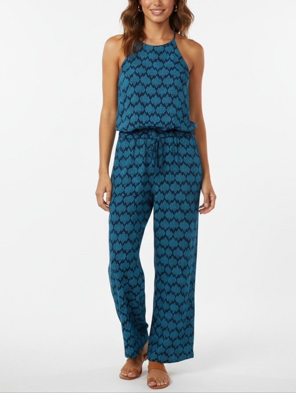 Diane von Furstenberg Blue Printed Jumpsuit Size 4